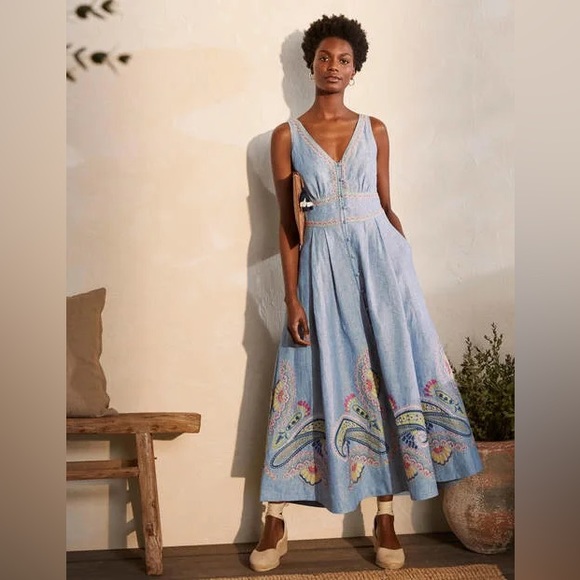 Boden Dresses & Skirts - NWT Boden Jemima Linen Midi Dress in Grey Blue Chambray